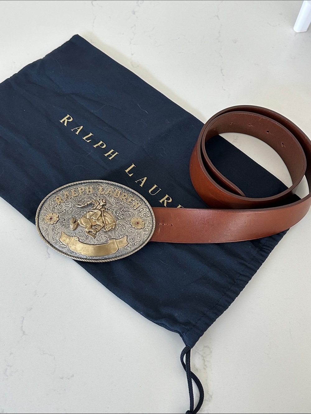Ralph Lauren Rodeo-Buckle Vachetta Leather Wide Belt - Picture 4 of 9